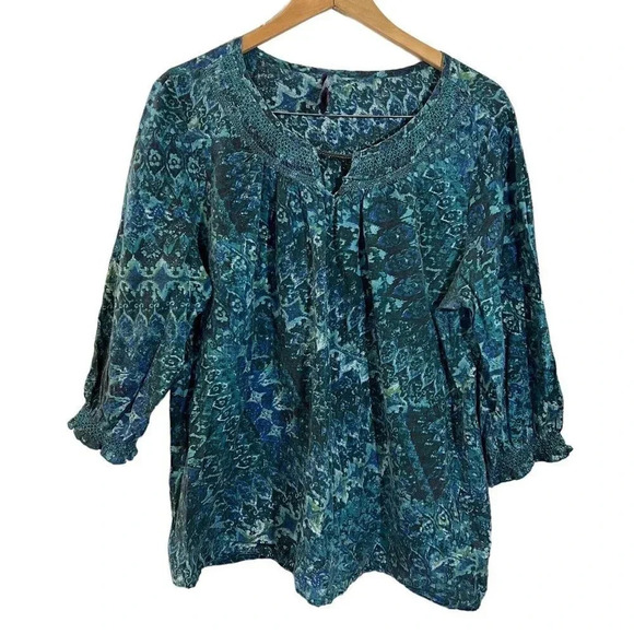 Gloria Vanderbilt Abstract Pattern Blouse Size XL Metallic Embroidered Beads - Picture 1 of 8
